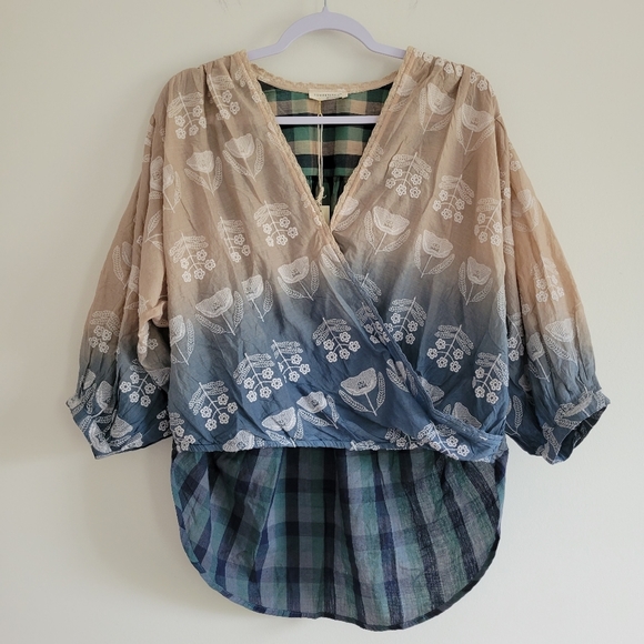 Lovestitch Floral Embroidered Color Gradation Peasant Slouchy High-Low Blouse S - Picture 1 of 8
